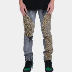 MNML D422 Leopard Denim Jeans Black/Brown -Nuvora Fit Sales 03010168 YB013 mens 0050