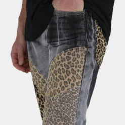 MNML D422 Leopard Denim Jeans Black/Brown -Nuvora Fit Sales 03010168 YB013 mens 0060