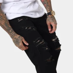 Saint Morta Prima Baggy Distressed Jeans Black/Stone -Nuvora Fit Sales 03010486 YB338 mens 030
