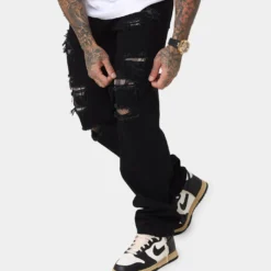 Saint Morta Prima Baggy Distressed Jeans Black/Stone -Nuvora Fit Sales 03010486 YB338 mens 060