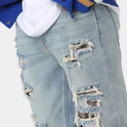 Saint Morta Prima Baggy Distressed Jeans Blue -Nuvora Fit Sales 03010486 YX001 mens 040