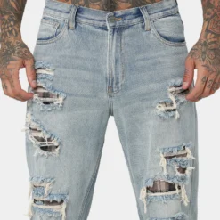 Saint Morta Prima Baggy Distressed Jeans Blue -Nuvora Fit Sales 03010486 YX001 mens 070