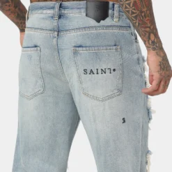 Saint Morta Prima Baggy Distressed Jeans Blue -Nuvora Fit Sales 03010486 YX001 mens 080