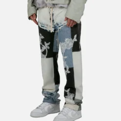 MNML X Kybucci V446 Lace Baggy Denim Pants Blue/White -Nuvora Fit Sales 03010951 YX095 mens 00030