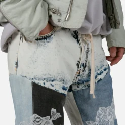 MNML X Kybucci V446 Lace Baggy Denim Pants Blue/White -Nuvora Fit Sales 03010951 YX095 mens 00060