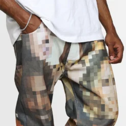 MNML V100 Pixel Denim Pants Multi -Nuvora Fit Sales 03011008 YM041 mens 0040