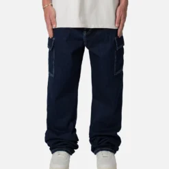 MNML Contrast Ultra Baggy Cargo Denim Jeans Blue