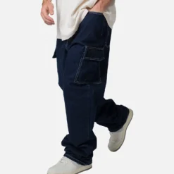 MNML Contrast Ultra Baggy Cargo Denim Jeans Blue 12 MNML Contrast Ultra Baggy Cargo Denim Jeans Blue -Nuvora Fit Sales 03011650 YX001 mens 0050