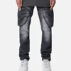 MNML Zipper Inseam Cargo Denim Jeans Washed Black -Nuvora Fit Sales 03011678 YW607 mens 0010