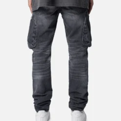 MNML Zipper Inseam Cargo Denim Jeans Washed Black -Nuvora Fit Sales 03011678 YW607 mens 0040