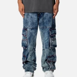 MNML Baggy Rave Cargo Denim Jeans Vintage Blue