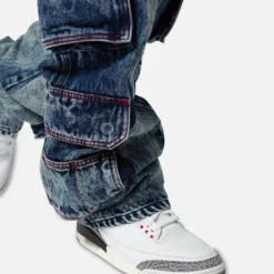MNML Baggy Rave Cargo Denim Jeans Vintage Blue -Nuvora Fit Sales 03011821 YX561 mens 0060
