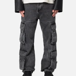 MNML Baggy Rave Cargo Denim Jeans Washed Black