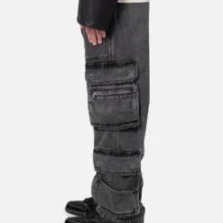 MNML Baggy Rave Cargo Denim Jeans Washed Black -Nuvora Fit Sales 03011822 YW607 mens 0030