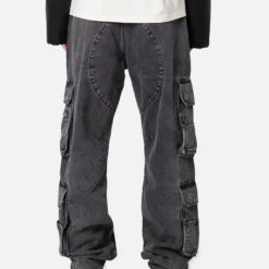 MNML Baggy Rave Cargo Denim Jeans Washed Black -Nuvora Fit Sales 03011822 YW607 mens 0040