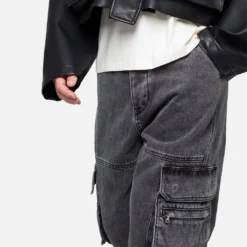 MNML Baggy Rave Cargo Denim Jeans Washed Black -Nuvora Fit Sales 03011822 YW607 mens 0050