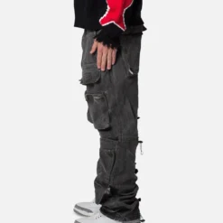 MNML Baggy Skater Cargo Denim Jeans Black -Nuvora Fit Sales 03011823 YB001 mens 0030