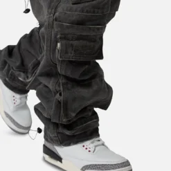 MNML Baggy Skater Cargo Denim Jeans Black -Nuvora Fit Sales 03011823 YB001 mens 0060