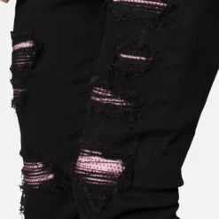 MNML X555 Crystal Skinny Denim Jeans Black/Pink -Nuvora Fit Sales 03011841 YB025 mens 0060