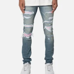 MNML X555 Crystal Skinny Denim Jeans Blue/Pink