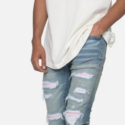 MNML X555 Crystal Skinny Denim Jeans Blue/Pink -Nuvora Fit Sales 03011842 YX073 mens 0050