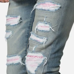 MNML X555 Crystal Skinny Denim Jeans Blue/Pink -Nuvora Fit Sales 03011842 YX073 mens 0060