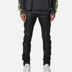 MNML X566 Skinny Leather Lace-Up Pants Black