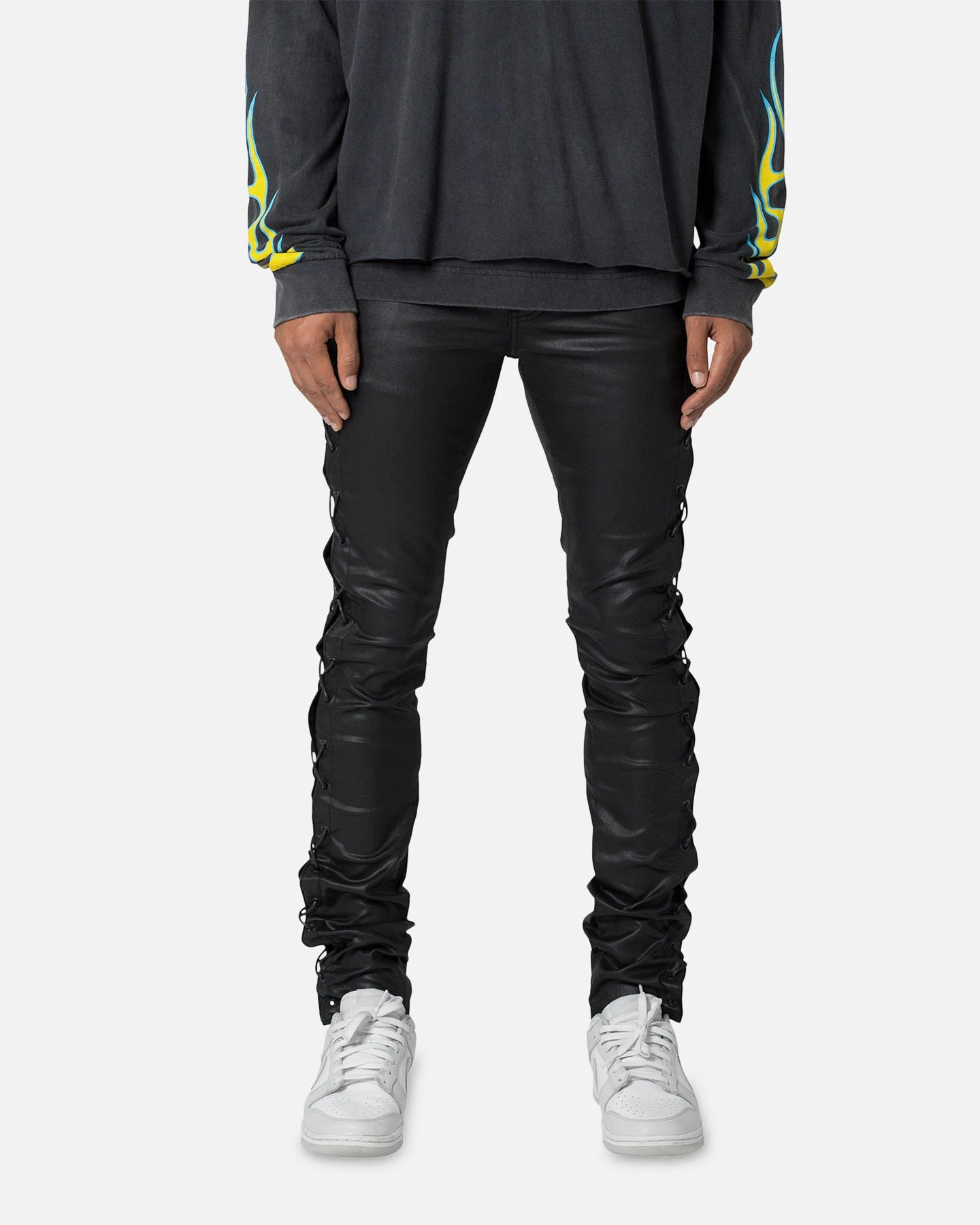 MNML X566 Skinny Leather Lace-Up Pants Black 3 MNML X566 Skinny Leather Lace-Up Pants Black