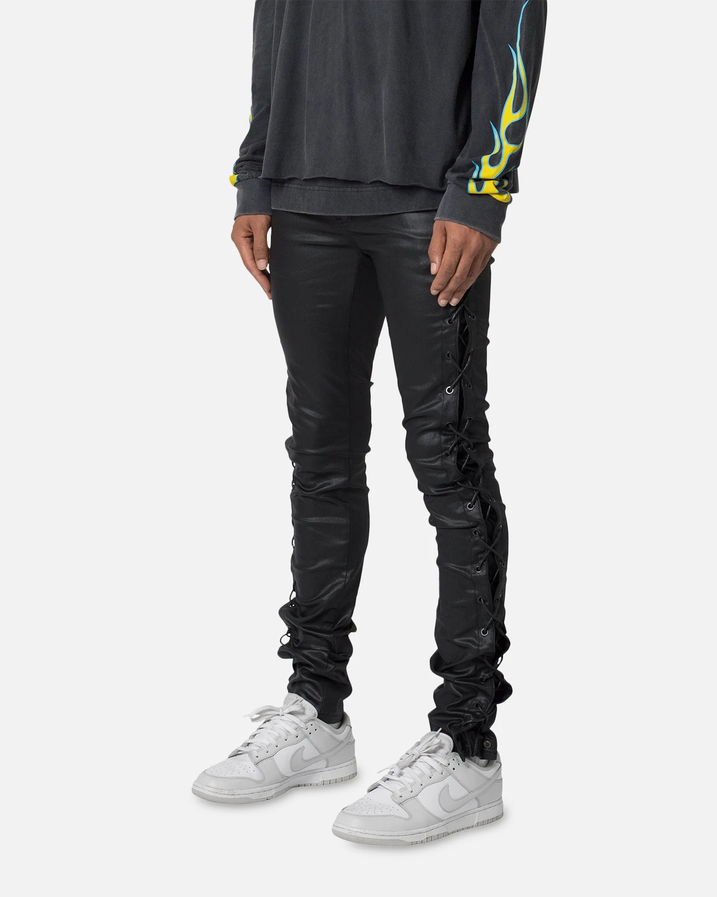 MNML X566 Skinny Leather Lace-Up Pants Black 4 MNML X566 Skinny Leather Lace-Up Pants Black - Image 2