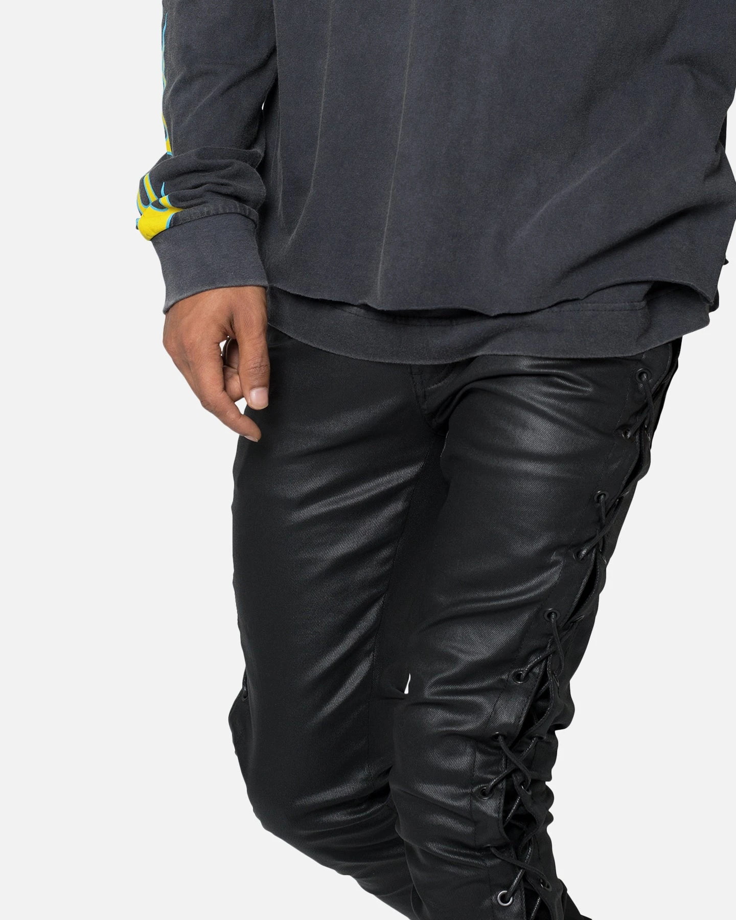 MNML X566 Skinny Leather Lace-Up Pants Black 7 MNML X566 Skinny Leather Lace-Up Pants Black - Image 5