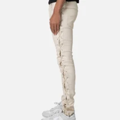 MNML X566 Skinny Leather Lace-Up Pants Cream -Nuvora Fit Sales 03011872 YC600 mens 0030