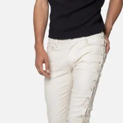 MNML X566 Skinny Leather Lace-Up Pants Cream -Nuvora Fit Sales 03011872 YC600 mens 0050