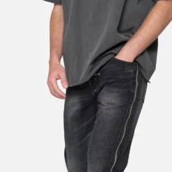 MNML D558 Straight Stripe Denim Jeans Black -Nuvora Fit Sales 03012077 YB001 mens 0050