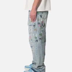 MNML Ultra Baggy Paint Denim Jeans Blue -Nuvora Fit Sales 03012100 YX001 mens 0030