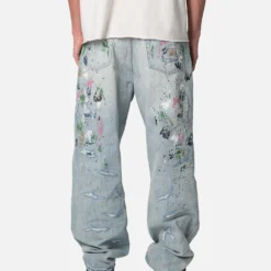 MNML Ultra Baggy Paint Denim Jeans Blue -Nuvora Fit Sales 03012100 YX001 mens 0040